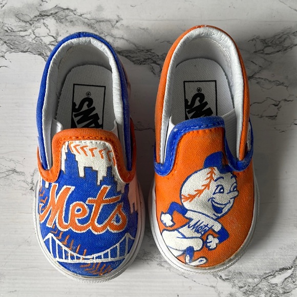 Vans Shoes Vans Kids Slip On Custom Painted Mets Sneakers Kids Size